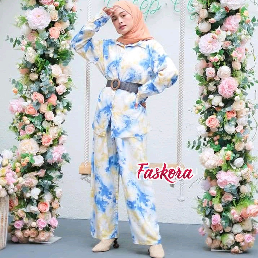 One Set Tie dye Wanita Lengan Panjang - Setelan Jumbo Rayon Wanita Kekinian - Pajamas Tiedye Set