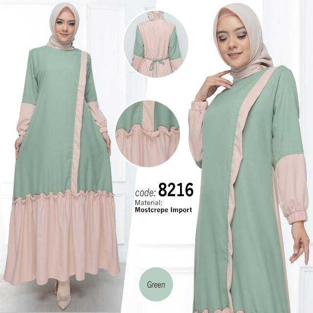 Gamis Terbaru Model Polos Kombinasi GB 8216