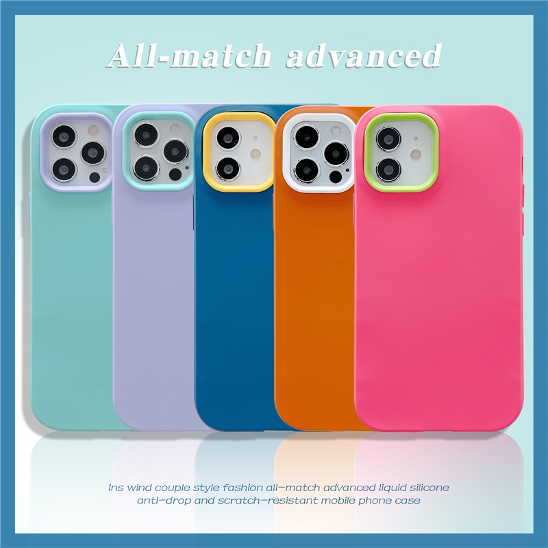 iPhone Case Liquid Silicone Skin Feel Three-in-One  for iPhone 11 12 pro max X XS MAX XR 7 8 plus Candy Color shockproof case