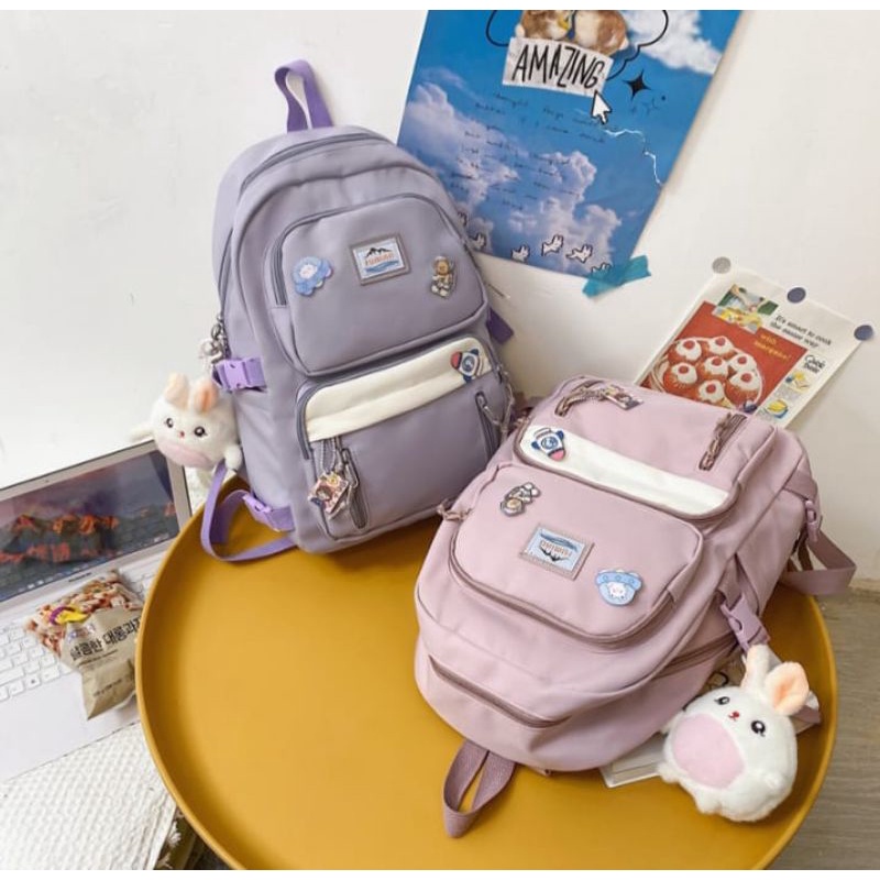 Tas Ransel Wanita Sekolah SD SMP SMK Terbaru K POP Korea Tas Ransel Perempuan Remaja Gadis Gendong Besar Kekinian Terbaru Viral Populer 2022-3
