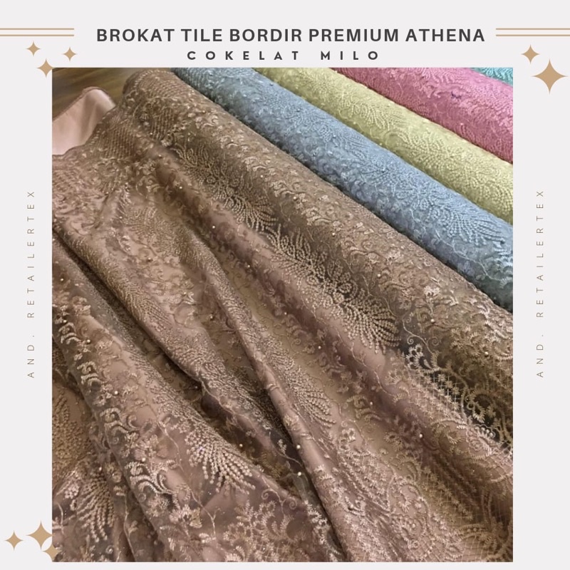 Bahan Kebaya Kain Brokat Tile Bordir Premium Athena warna coklat Mocca Milo