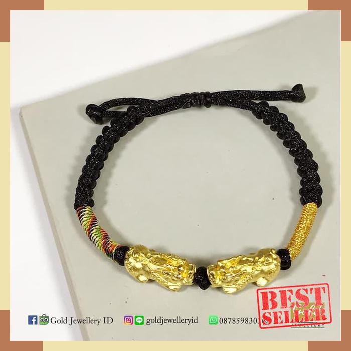 BARU Gelang tali emas hongkong 24k 999 charm 2 pixiu jilin BARU Gelang tali emas hongkong 24k 999 charm 2 pixiu jilin