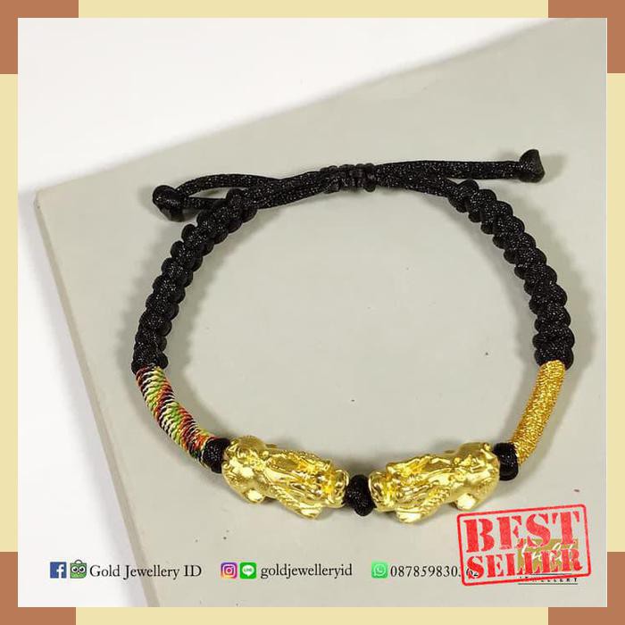 BARU Gelang  tali emas  hongkong  24k 999 charm 2 pixiu jilin 