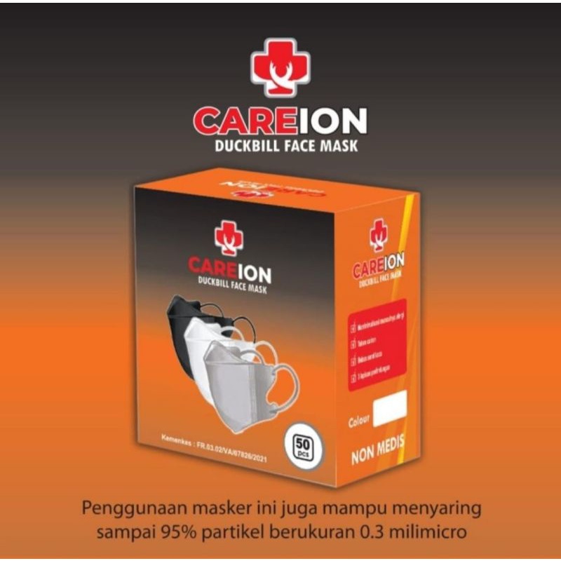 50pcs careion masker duckbill 3ply box Orange hitam