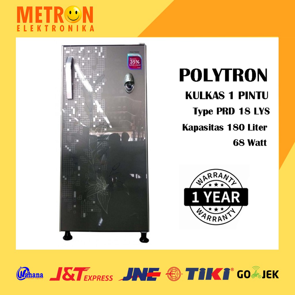 POLYTRON PRD 18 LYS SILVER KULKAS 1 PINTU + DISPENSER PRD18LYS