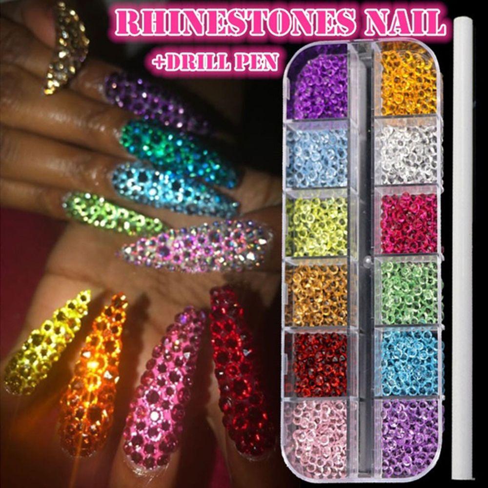 R-flower Nail Art Dekorasi Rhinestones Set 12warna Bentuk Berlian Aksesoris Kuku Akrilik