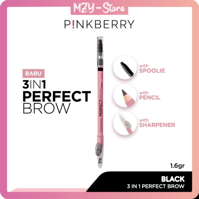 Pinkberry Perfect Brow 1.6 gr Black Perfect Brow Brown Eyebrow Pensil Alis Pink berry - ORIGINAL