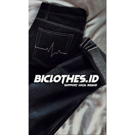 RAW DENIM SELVEDGE 16OZ  - Celana Denim Selvedge Black Indigo - Celana Levis Motif