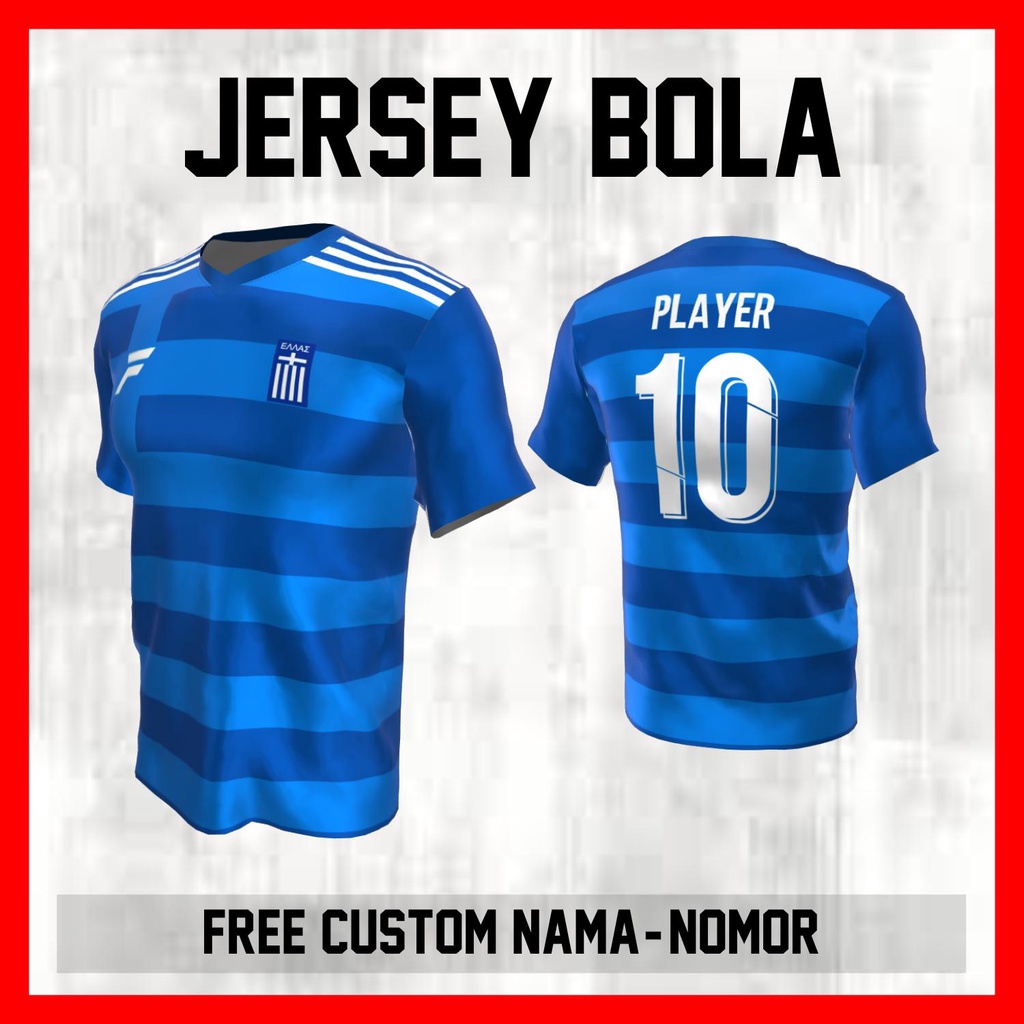 Kaos Bola Jersey Yunani Timnas Negara Garis Bahu Baju Custom Nama dan Nomor Punggung - 252