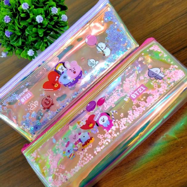 

[KODE BARANG V909F] Kotak pensil BTS / BT21 tempat pensil karakter hologram glitter kado unik lucu