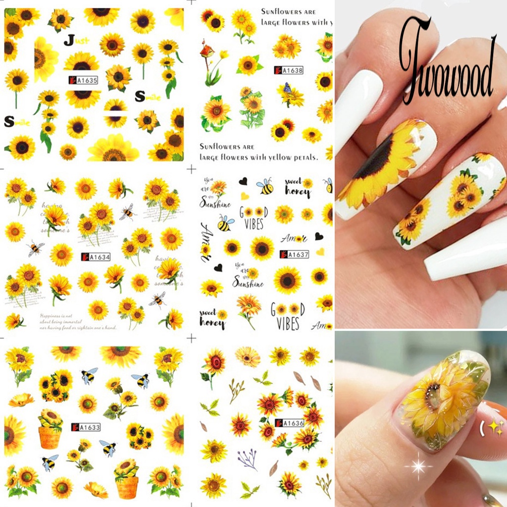 Twowood Stiker Kuku Motif Bunga Matahari Untuk Nail Art