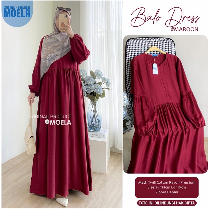 Gamis dress rayon polos Amora/Anse/Celin/Baisa/Biumi/Molin/Ciaji/Jihas/Flate/Tosti/Milly/Tisa/Siuti/Chesa/Fimel/Yapi/Lilci/Balo/Polse/Rensi/Silom/Neta/Rome by Moela berlabel-Balo maroon