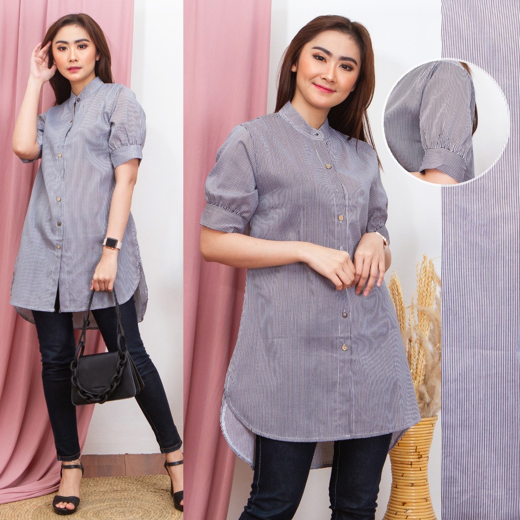 Fashionshop119 Kemeja Salur / Kemeja Lengan Pendek / Kemeja Wanita (fs)