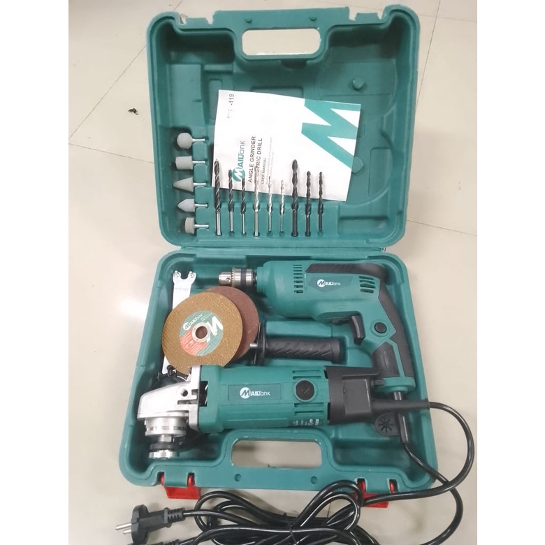 PAKET mesin bor 10MM DAN 13MM + Mesin Gerinda / Bor impact drill set bor  kayu beton besi Mailtank G