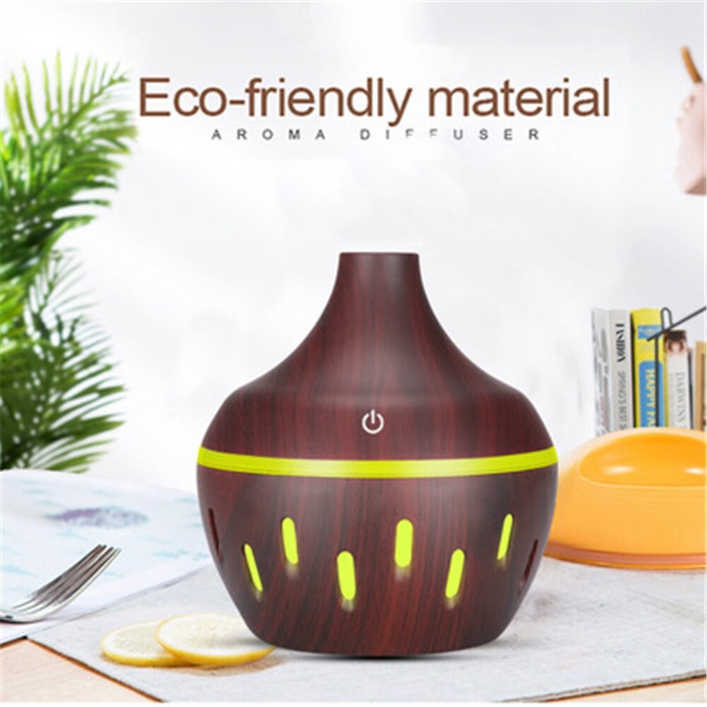 BAYAR DI TEMPAT Pelembab Udara Air Humidifier Aromatherapy Diffuser Wood Design 300ml - Dark Brown