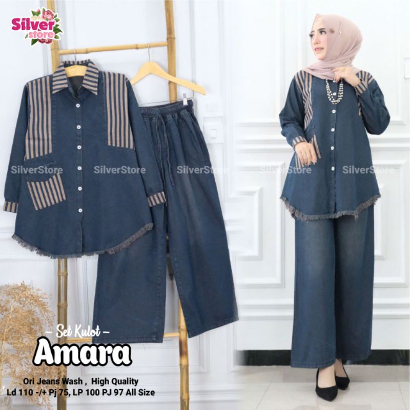 Amara Set Kulot By SILVER STORE • Setelan Jeans Wanita • Atasan Blouse Kemeja Tunik Kulot Celana Pan