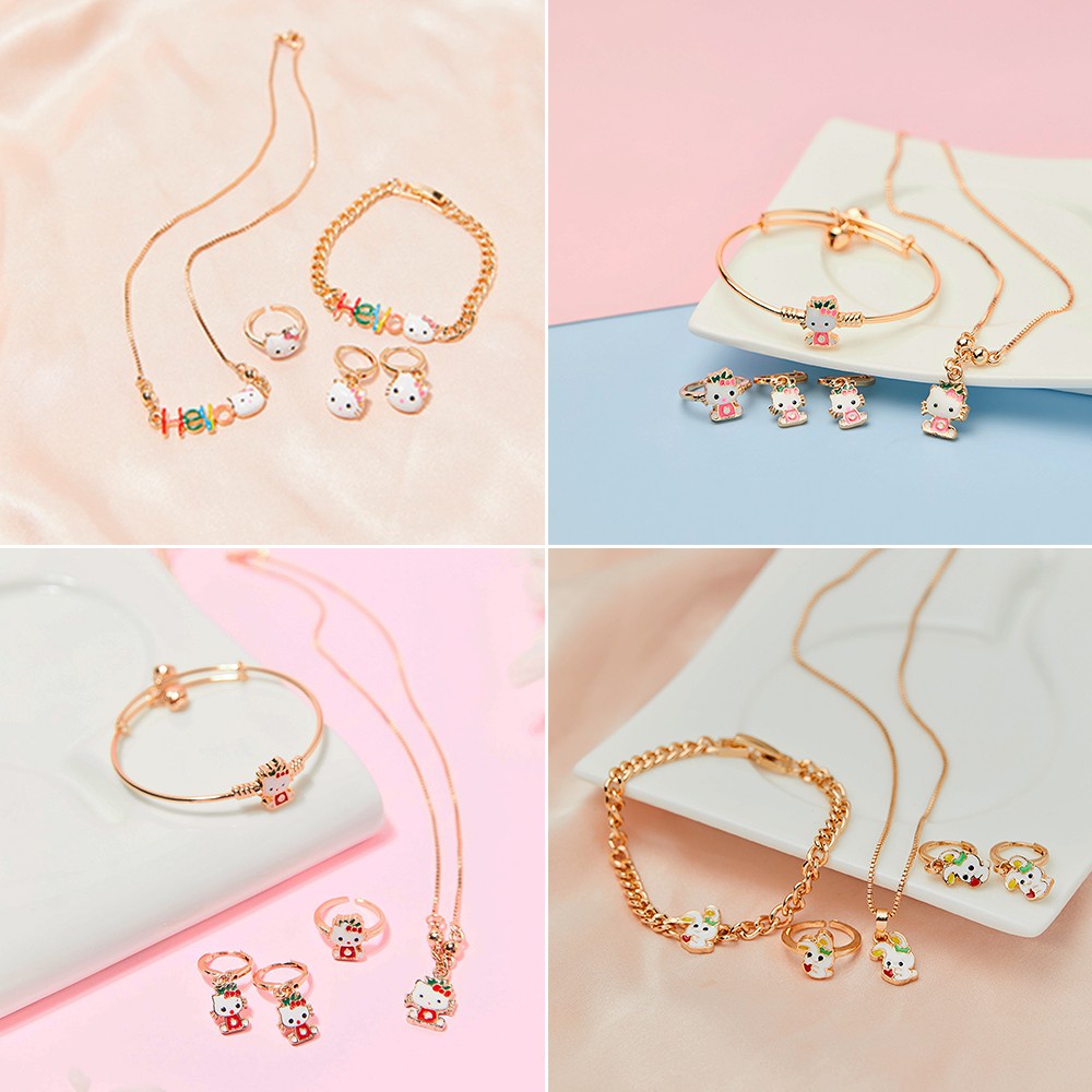 ✨D.G.C✨  ✅COD Set Perhiasan Titanium Anak Kalung Gelang Set Anting Dan Cincin Gelang Kalung Anting Set 4PCS