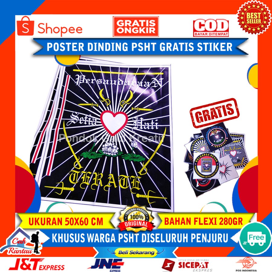 Poster Hiasan Dekorasi Pajangan Dinding Lambang Logo Bet Bedge PSHT SH Terate 1922 Hati Bersinar