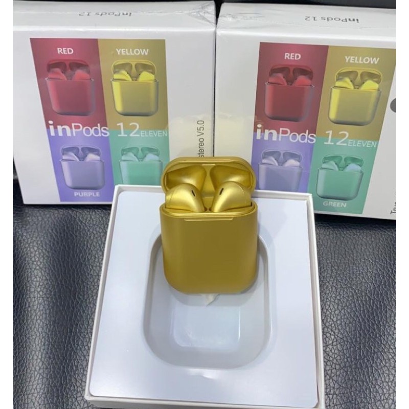 earphone bluetooth i12 metalik twins kwalitas bgs gampang konekin