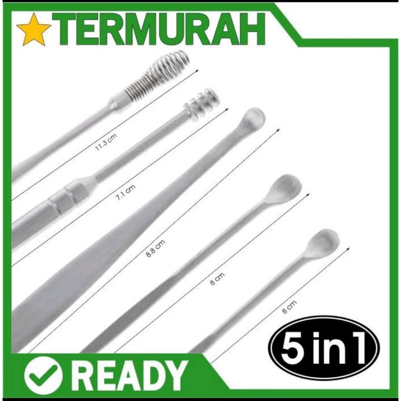 KOREK KUPING STAINLESS 5IN1 / ALAT PEMBERSIH TELINGA STAINLESS 5IN1