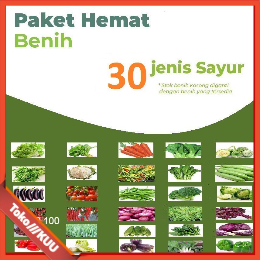 PAKET 30 JENIS BENIH BIBIT SAYURAN HIDROPONIK DAN BERKEBUN  300gr