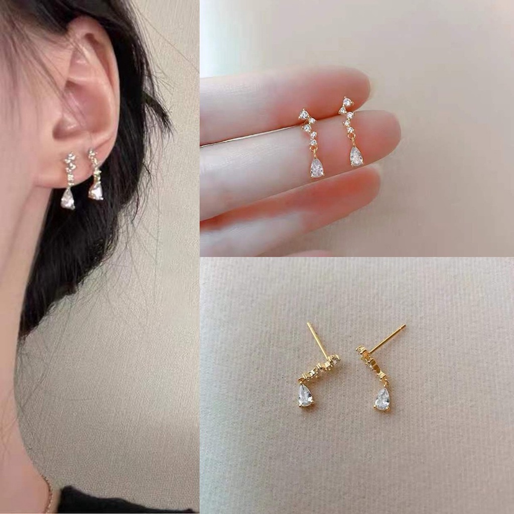 【COD Tangding】Anting Tusuk Gantung Temperament Desain Tetesan Air Hias Berlian Untuk Wanita