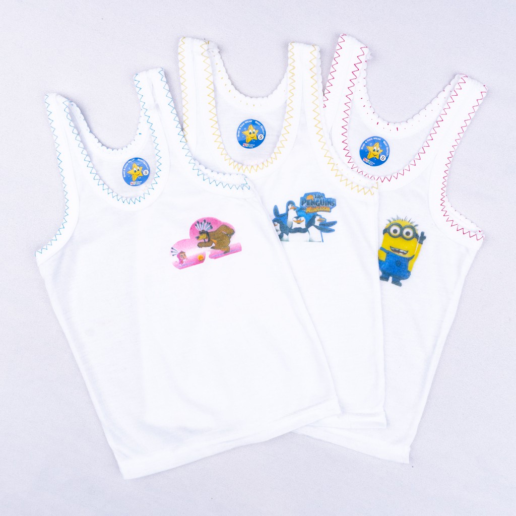 IL - Singlet Anak Stiker / Singlet Kaos Dalam Bayi Motif Karakter Putih Star KIds Stiker