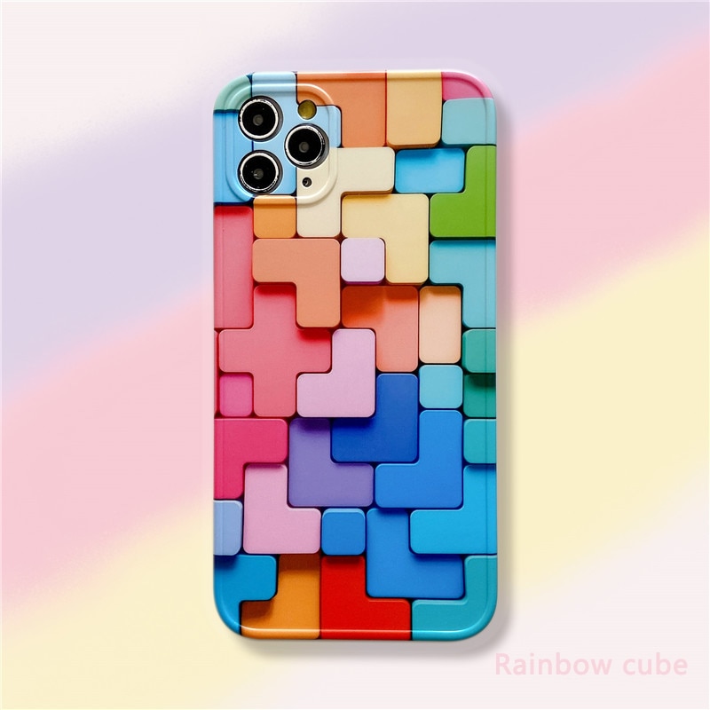 Fashion Rainbow Cube Soft Phone Case For iphone 12 Mini 11 ProMax X XS XR SE2020 8 7 Plus Colorful Silicone TPU Protection Cover