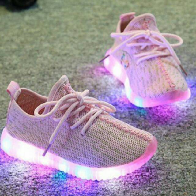 Sepatu Anak LED | Sepatu Lampu Anak | Sepatu Anak Murah | Sepatu Anak LED Knit Sneaker Pink