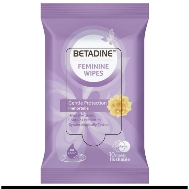 betadine feminime wipes gentle protection immortelle 10s / tissue wanita