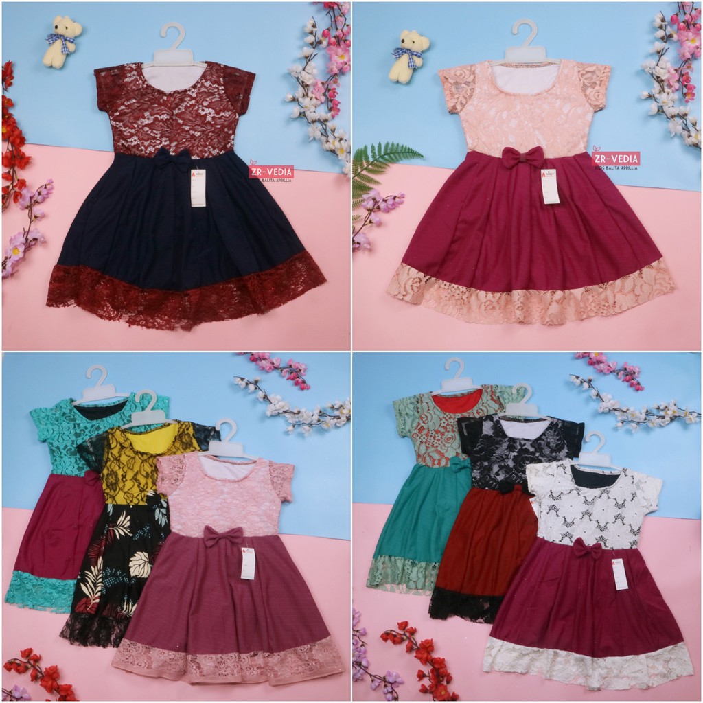 Dress Brukat Davina uk 3-4 Tahun / Dres Anak Perempuan Gaun Pesta Kids Cewek Girl Baju Balita Import