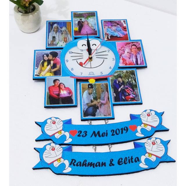 Hiasan dinding, jam dinding karakter doraemon 8 freme 2susun papan nama
