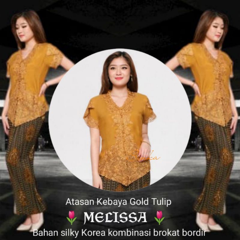 Atasan Kebaya modern Encim Senada Brokat Bordir Lengan Pendek Model tulip