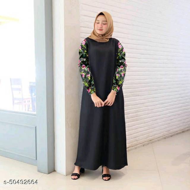 ZAHARA DRES/ GAMIS MIX MOTIF BUNGA BLACK