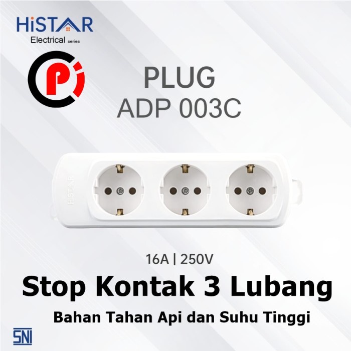 HISTAR ADP003C Stop Kontak 3 Lubang 3L Arde Berkualitas Tahan Api