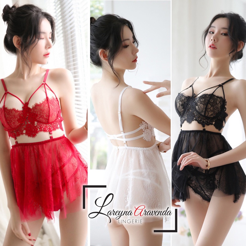 Set Lingerie + CD Seksi Model Mini Babydoll Lace LG360