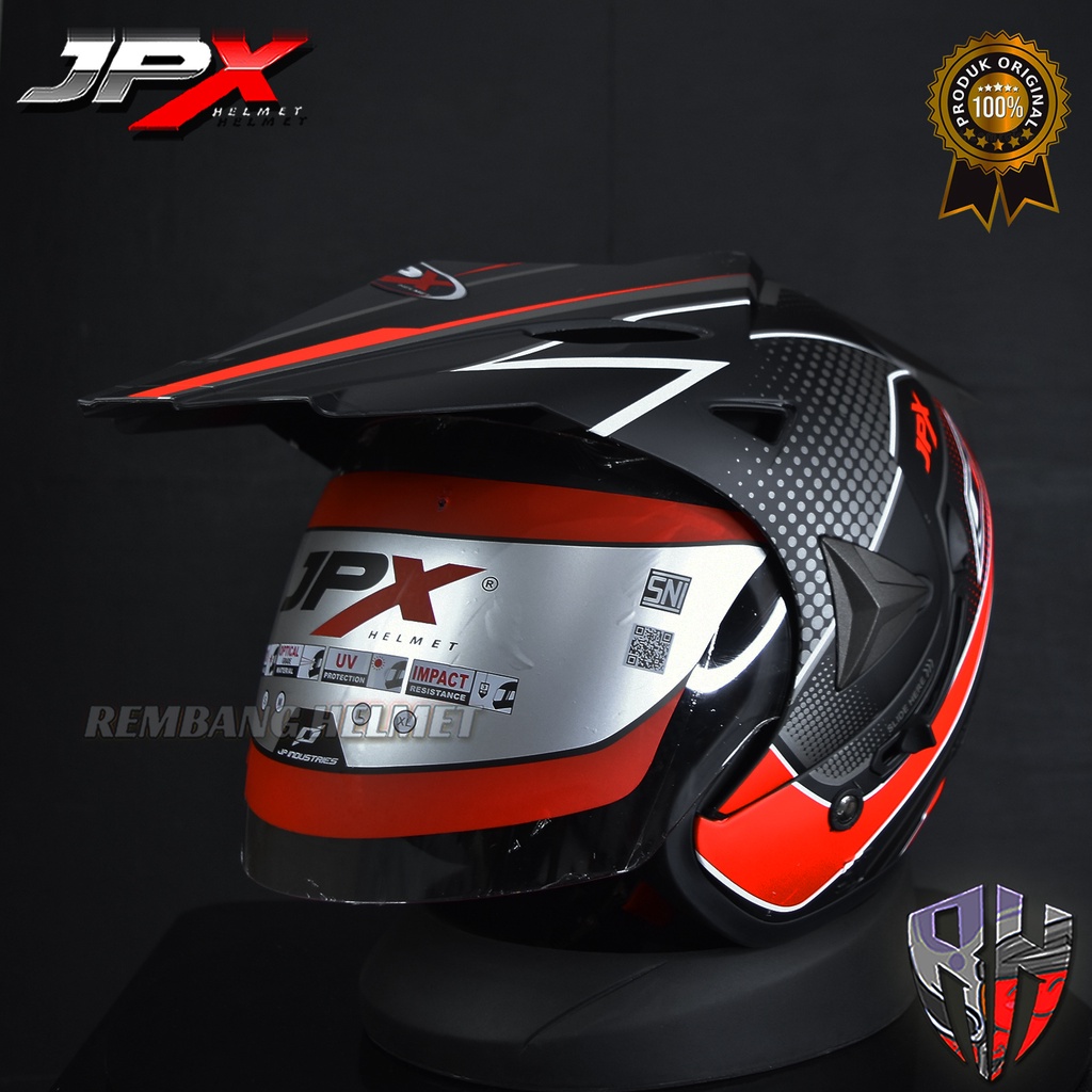 HELM JPX SUPERMOTO MOTIF ADVANCE BLACK DOFF, HELM HALF FACE, HELM SEMI CROSS, JPX OFFICIAL