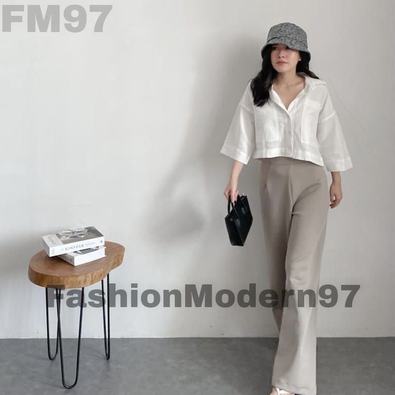 Kemeja Oversize Croptop Pocked Linen // Kemeja Crop Wanita Oversize