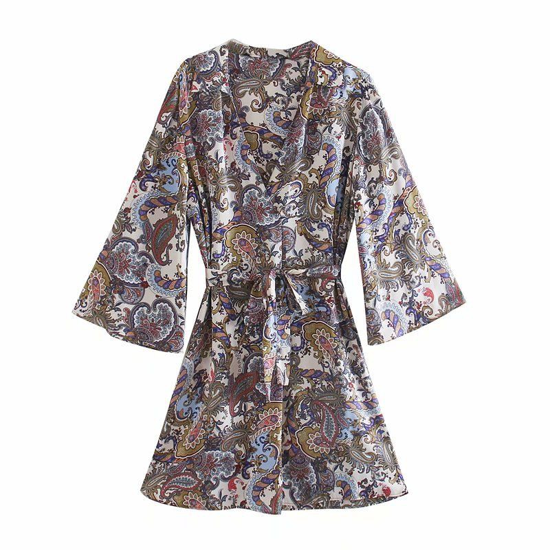 Midi Dress Motif Retro Lengan Panjang  Vintage Pattern Dress Korea Vintage Pattern