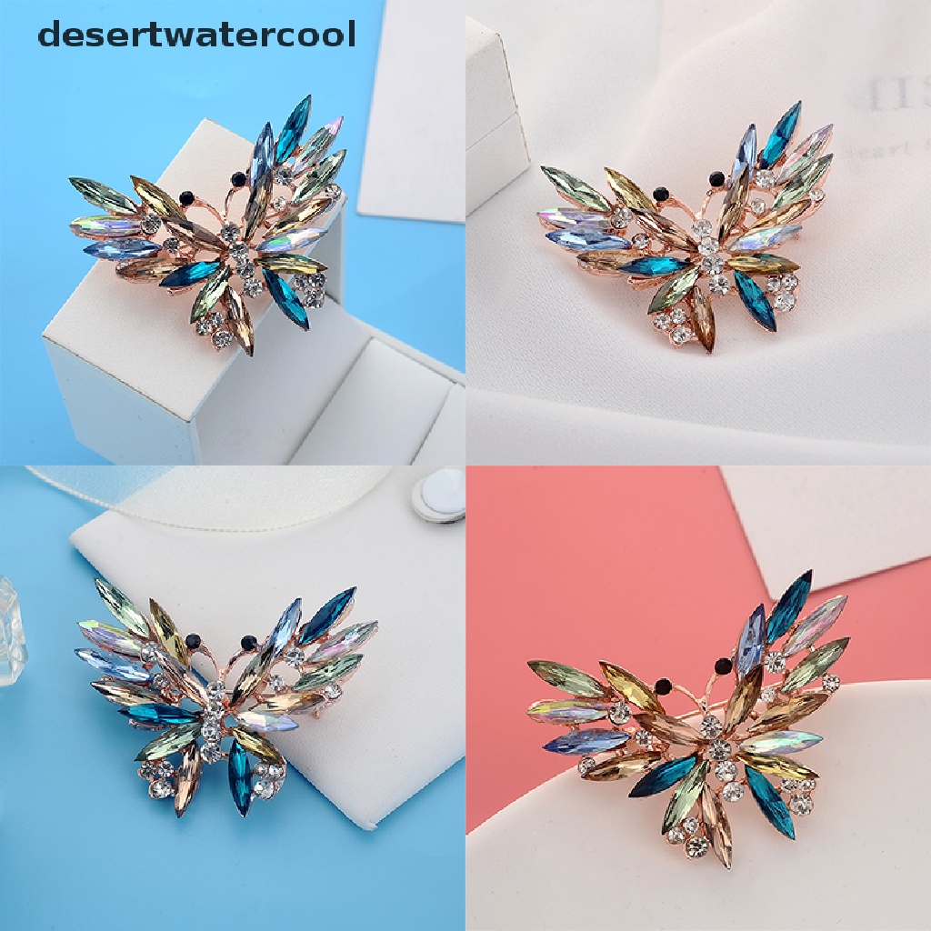 Bros Pin Enamel Bentuk Hewan Butterfly Aksen Kristal Warna-Warni Untuk Wanita