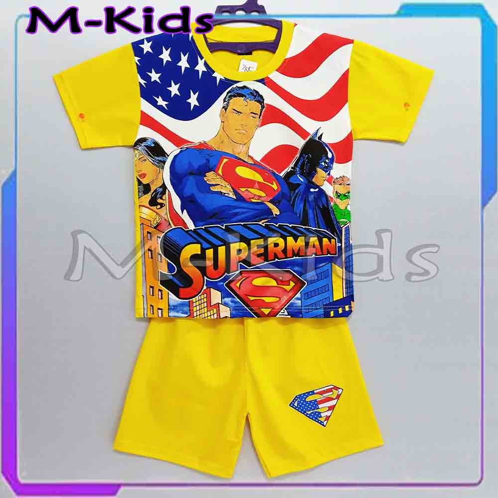 MKids88 - Baju Setelan Kaos Anak Laki-Laki Superhero Karakter SUPERMAN