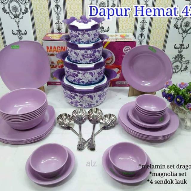 Piring melamin set 30 pcs + food warmer Magnolia