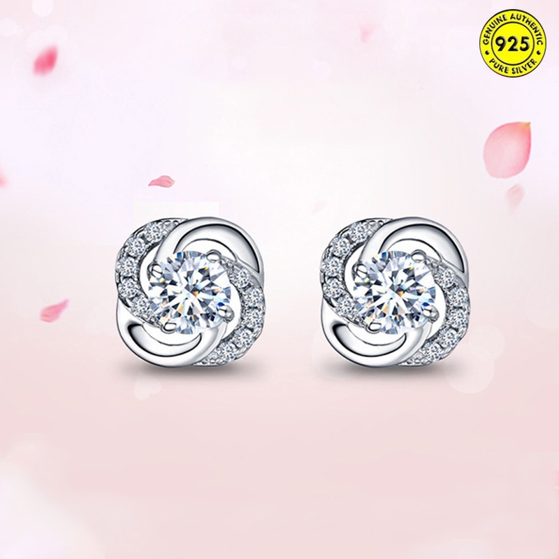 Anting Tusuk Desain Empat Daun Clover Hias Berlian Berkilau Untuk Wanita