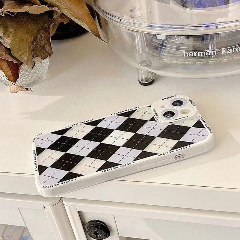 Case Motif Print Papan Catur Compatible For iPhone 14 13 12 11 Pro Xs Max X Xr Max iPhone 8 7 6 6s Plus SE 2020 Checkerboard Fashion Pattern Precise Hole Border Printing Shockproof Phone Case