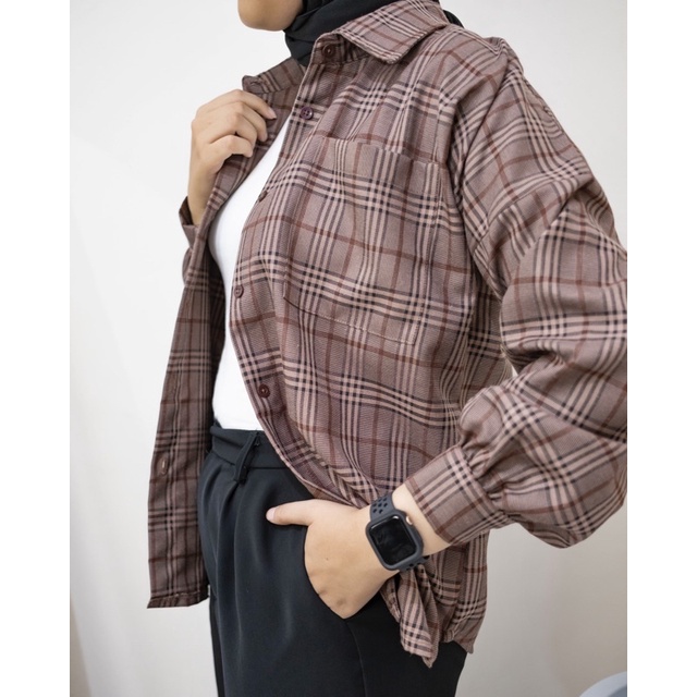 Kemeja tartan / atasan korea / kemeja kotak-kotak