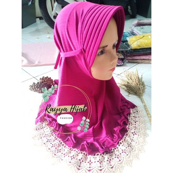 Jilbab instan plisket renda anak