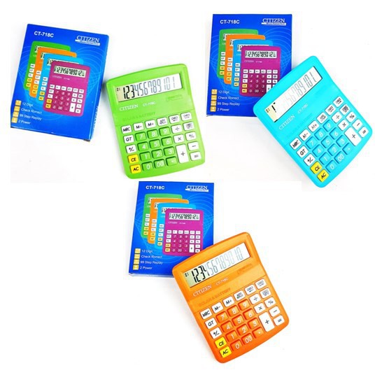 Kalkulator Citizen CT 718 C / Warna Warni Hitam Biru / Pink / Hijau / Oranye / Orens / CT-718 / CT-718C