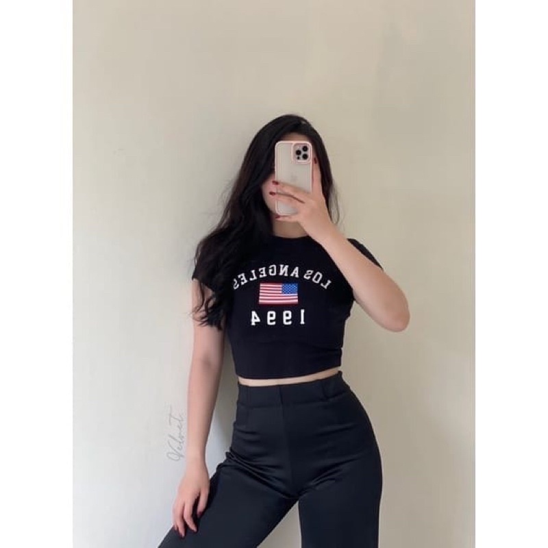 BEFAST - ZGW OOTD Kaos Crop AISNY / Crop Tee LA 1994 Rib (LD 88, P 45) / Crop Top Kekinian Remaja Wanita / Kaos Crop Terlaris / Crop Top Viral di TikTok / Kaos Lengan pendek Motif / Tshirt Bahan Adem