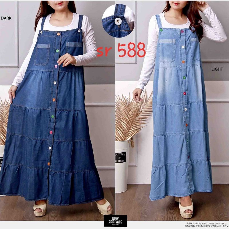 HIMMAH OVERAL OVERALL ROK JEANS , JEANS DENIM WASH OVERALL ROK KODOK DENIM WANITA JUMBO, KANCING AKT