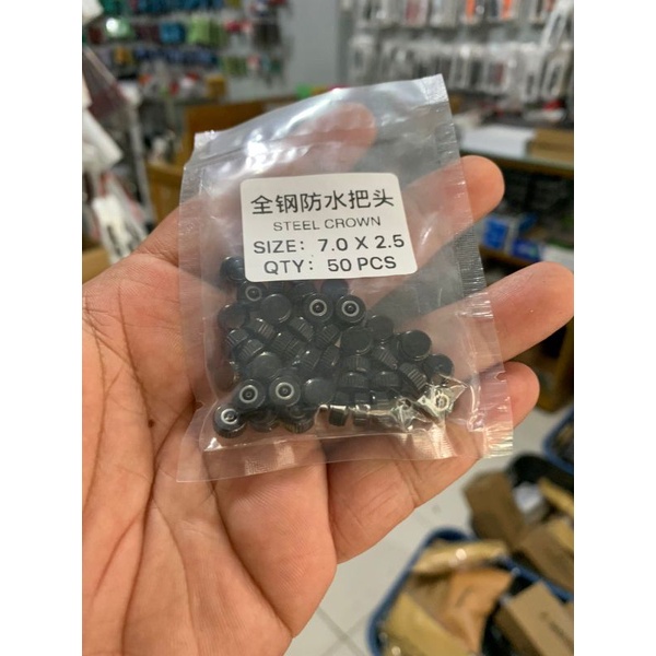 Crown knop Jam Tangan hitam Steel 7.0x2,5 satuan